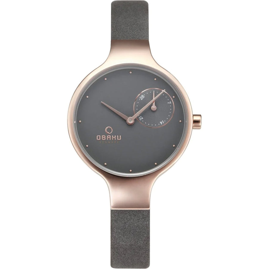 Obaku Womens Gray Dial Quartz Watch V201LDVJRJ Stainless Steel Leather Strap Image 1