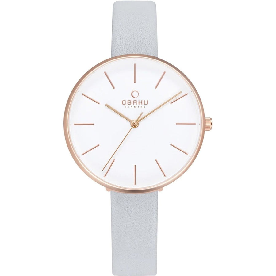 Obaku Womens Watch V211LXVIRL White Dial Stainless Steel Leather Strap Waterproof Image 1