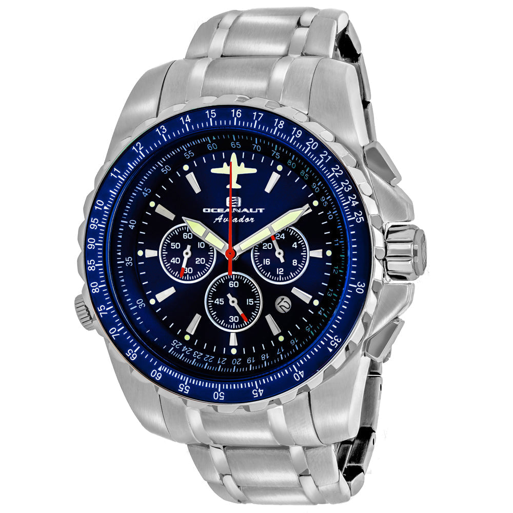 Oceanaut OC0114 Mens Aviador Pilot Blue Dial Watch Stainless Steel Bracelet Image 1