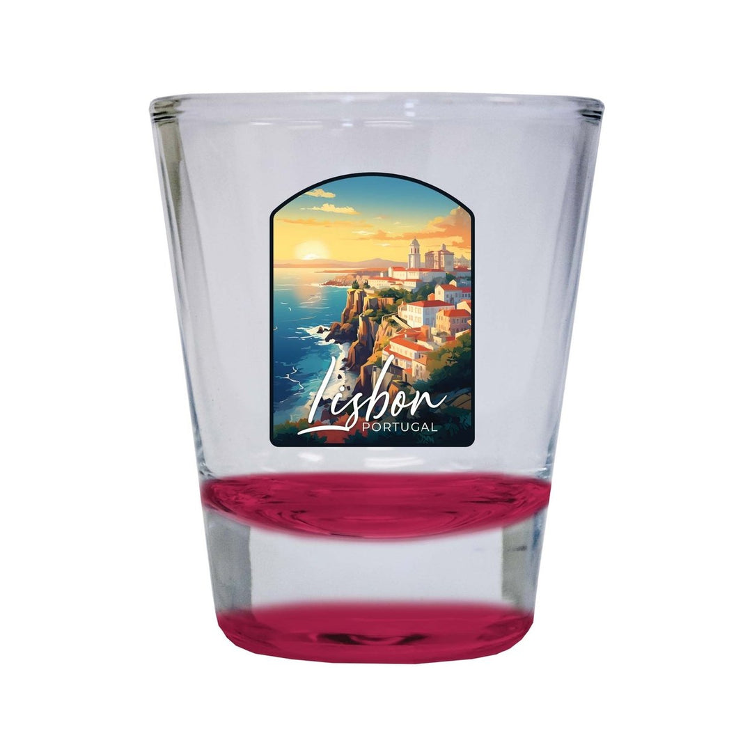 Lisbon Portugal Design B Souvenir 2 Ounce Shot Glass Round Image 1