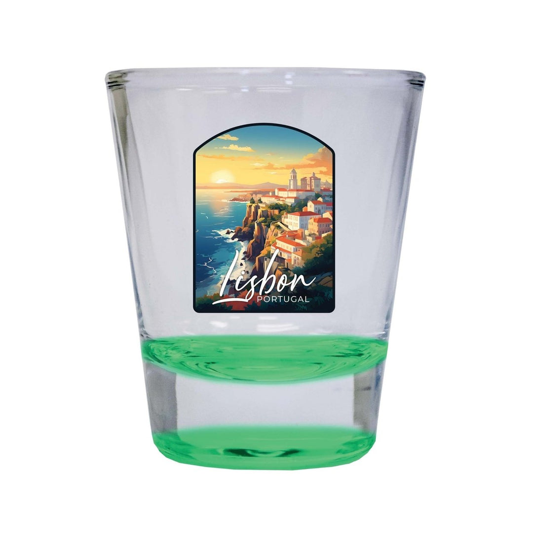 Lisbon Portugal Design B Souvenir 2 Ounce Shot Glass Round Image 4