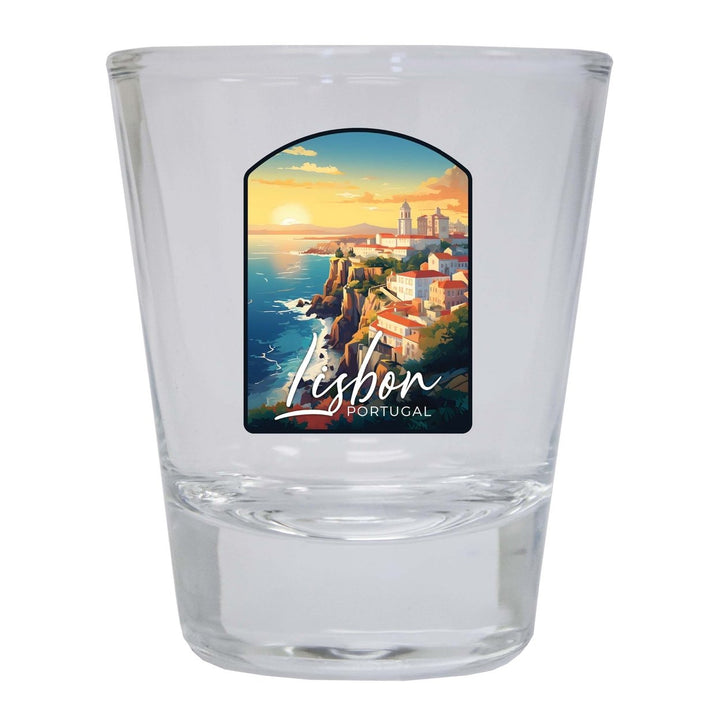 Lisbon Portugal Design B Souvenir 2 Ounce Shot Glass Round Image 4