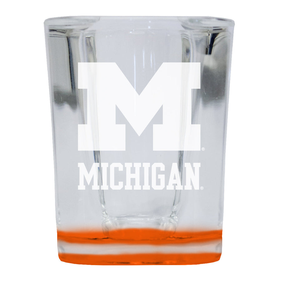 Michigan Wolverines 2 Ounce Engraved Shot Glass Square Officially Licensed Collegiate Product Image 1