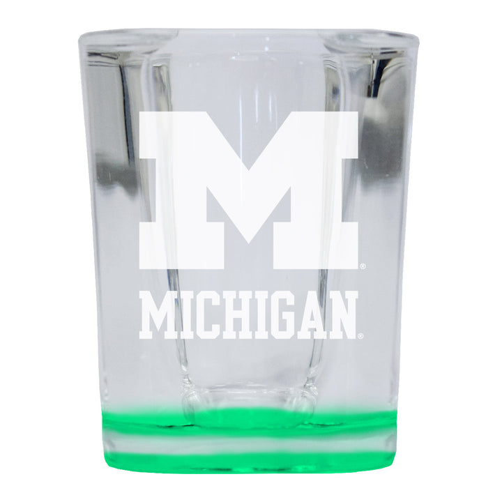 Michigan Wolverines 2 Ounce Engraved Shot Glass Square Officially Licensed Collegiate Product Image 3