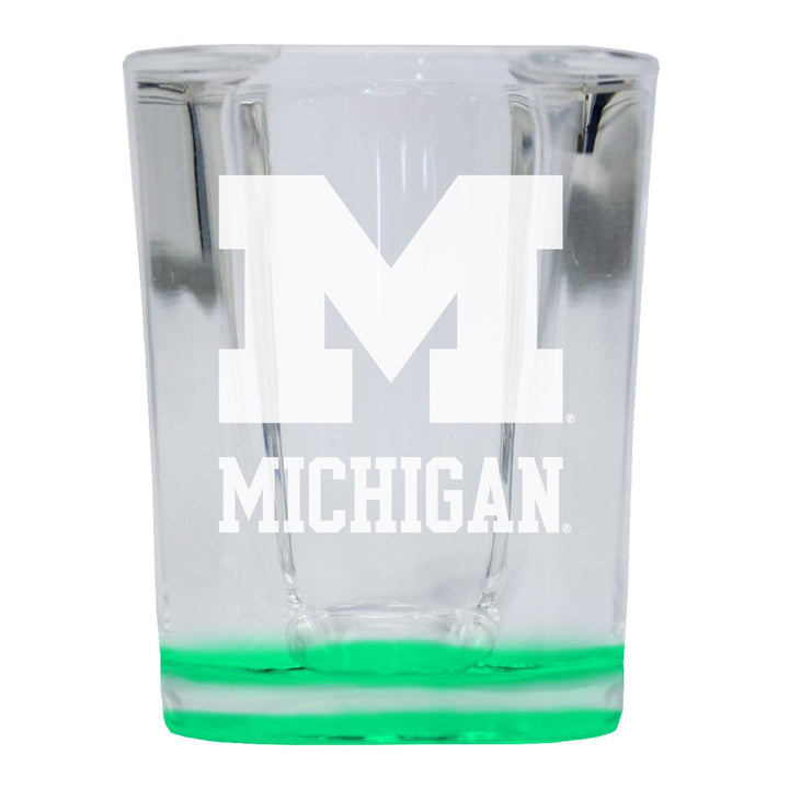 Michigan Wolverines 2 Ounce Engraved Shot Glass Square Officially Licensed Collegiate Product Image 1