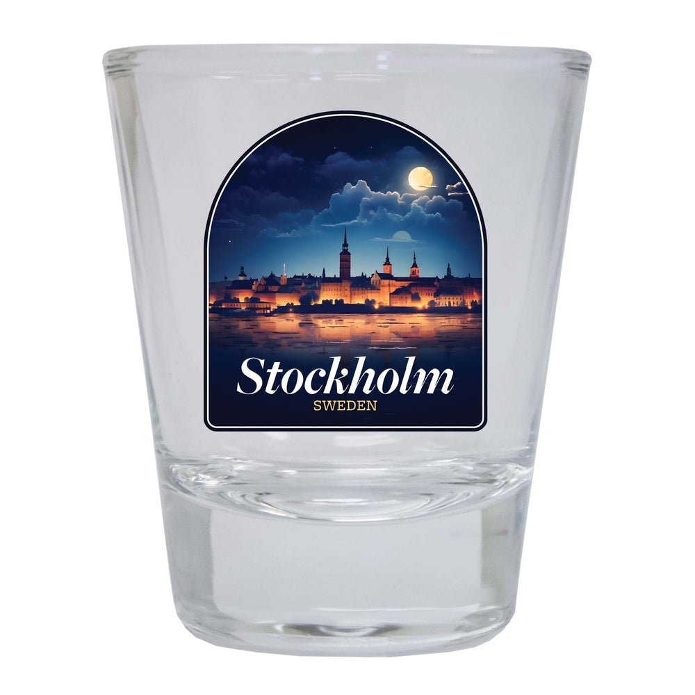 Stockholm Sweden Design B Souvenir 2 Ounce Shot Glass Round Image 2