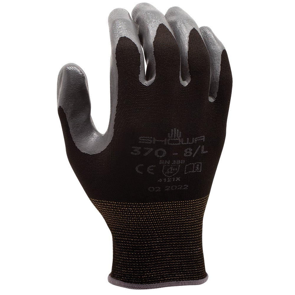 SHOWA 370B Unisex Nitrile Palm Coating Gloves Grey Black General Purpose 1 Pair Image 1