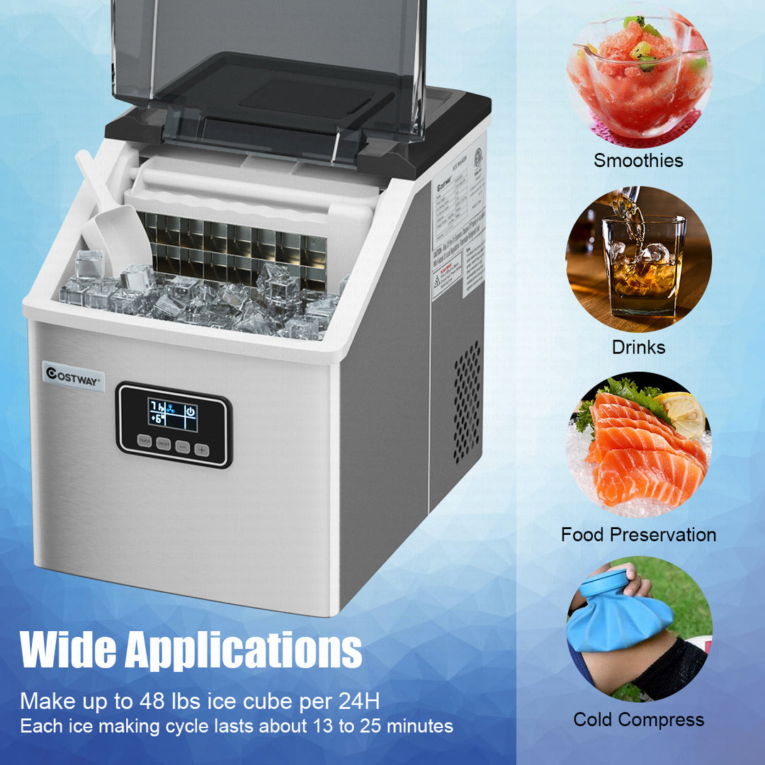 Stainless Steel Ice Maker Machine Countertop 48Lbs/24H Self-Clean with LCD Display Image 6