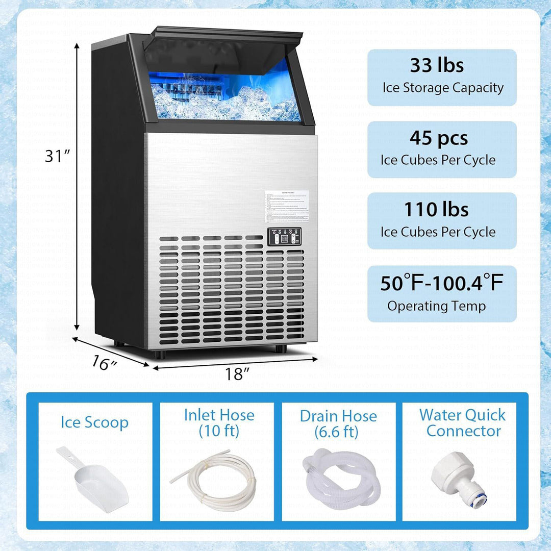 Built-In Stainless Steel Commercial 110Lbs/24H Ice Maker Portable Ice Machine Image 3