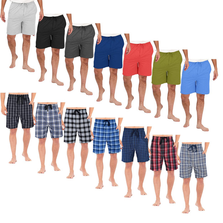 Mens Ultra-Soft Jersey Knit Pajama Shorts Solid and Plaid Lounge Sleep Shorts Image 4