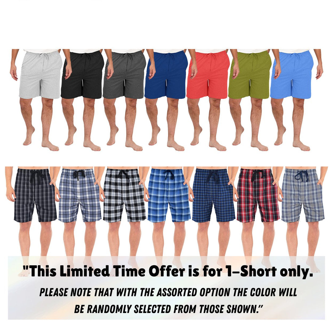 Mens Ultra-Soft Jersey Knit Pajama Shorts Solid and Plaid Lounge Sleep Shorts Image 1