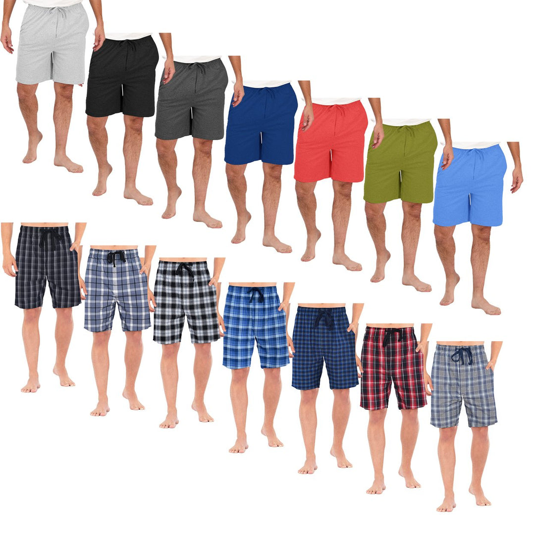 Mens Comfy Solid Plaid Jersey Knit Lounge Pajama Shorts 3-Pack Cotton Blend Image 4