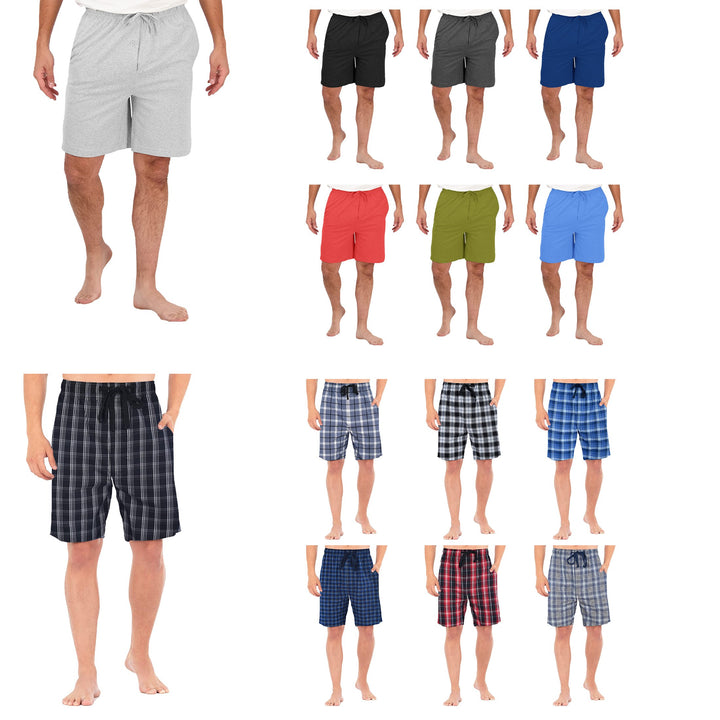 Mens Comfy Solid Plaid Jersey Knit Lounge Pajama Shorts 3-Pack Cotton Blend Image 8