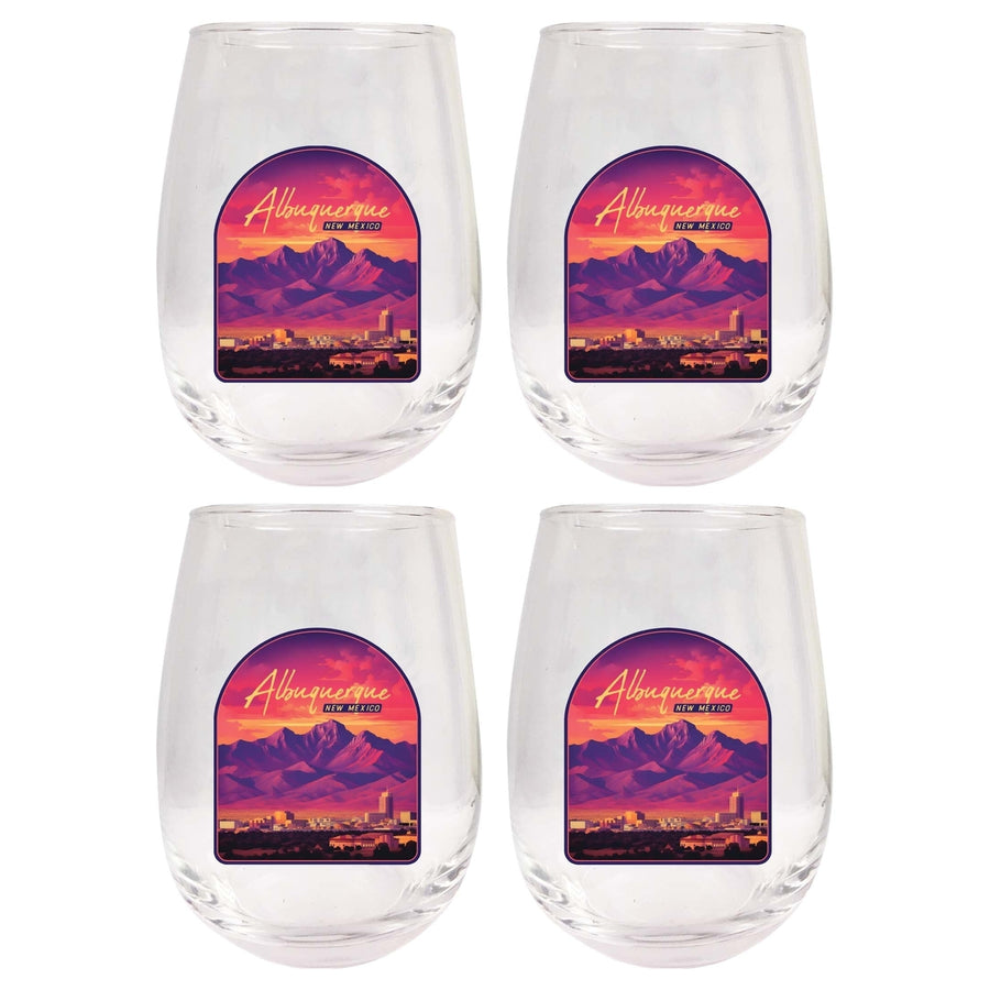 Alburqueque Mexico Design B Souvenir 15 oz Stemless Wine Glass 4-Pack Image 1