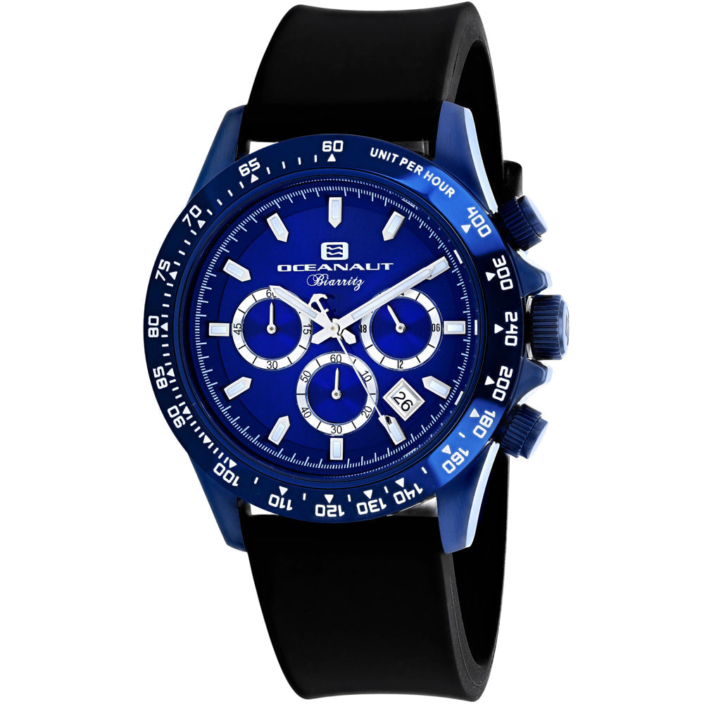 Oceanaut Mens Biarritz OC6117R Blue Dial Quartz Watch Rubber Strap Waterproof Image 1