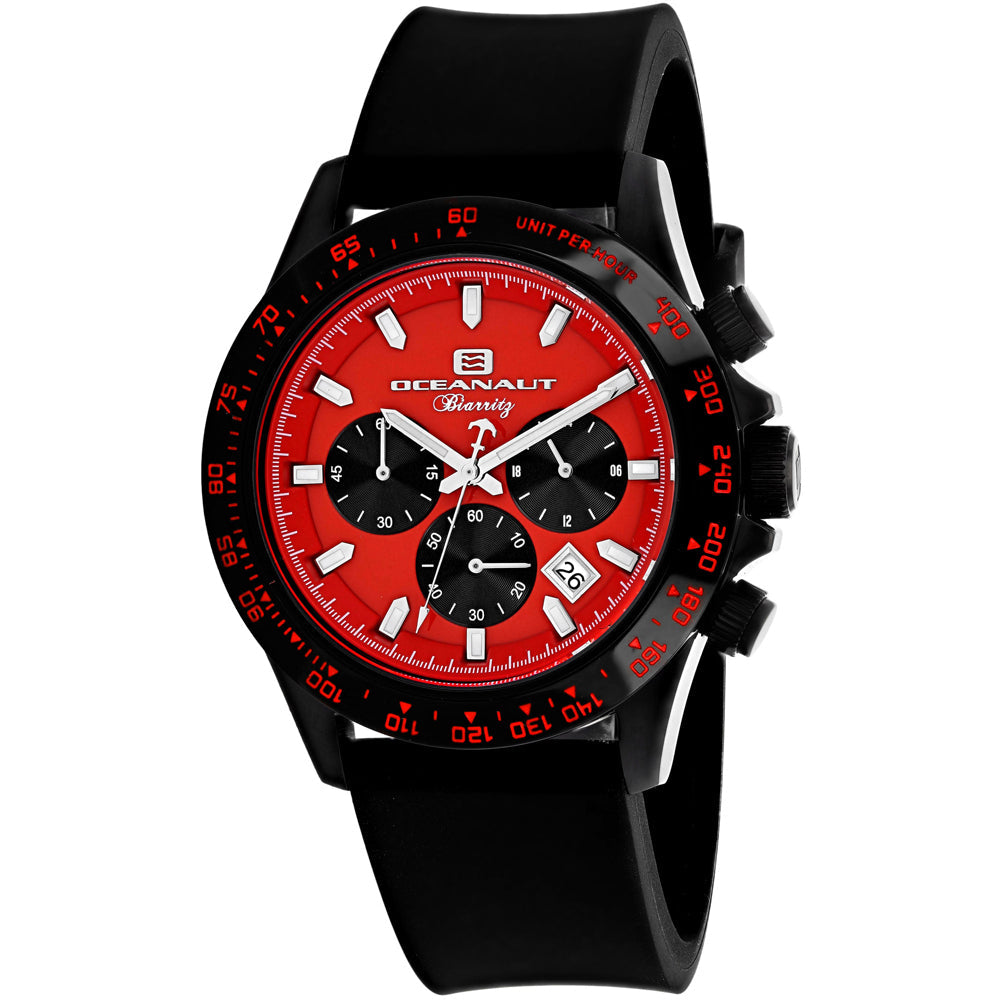 Oceanaut Mens Biarritz Red Dial Watch OC6115R Stainless Steel Rubber Strap 10ATM Image 1