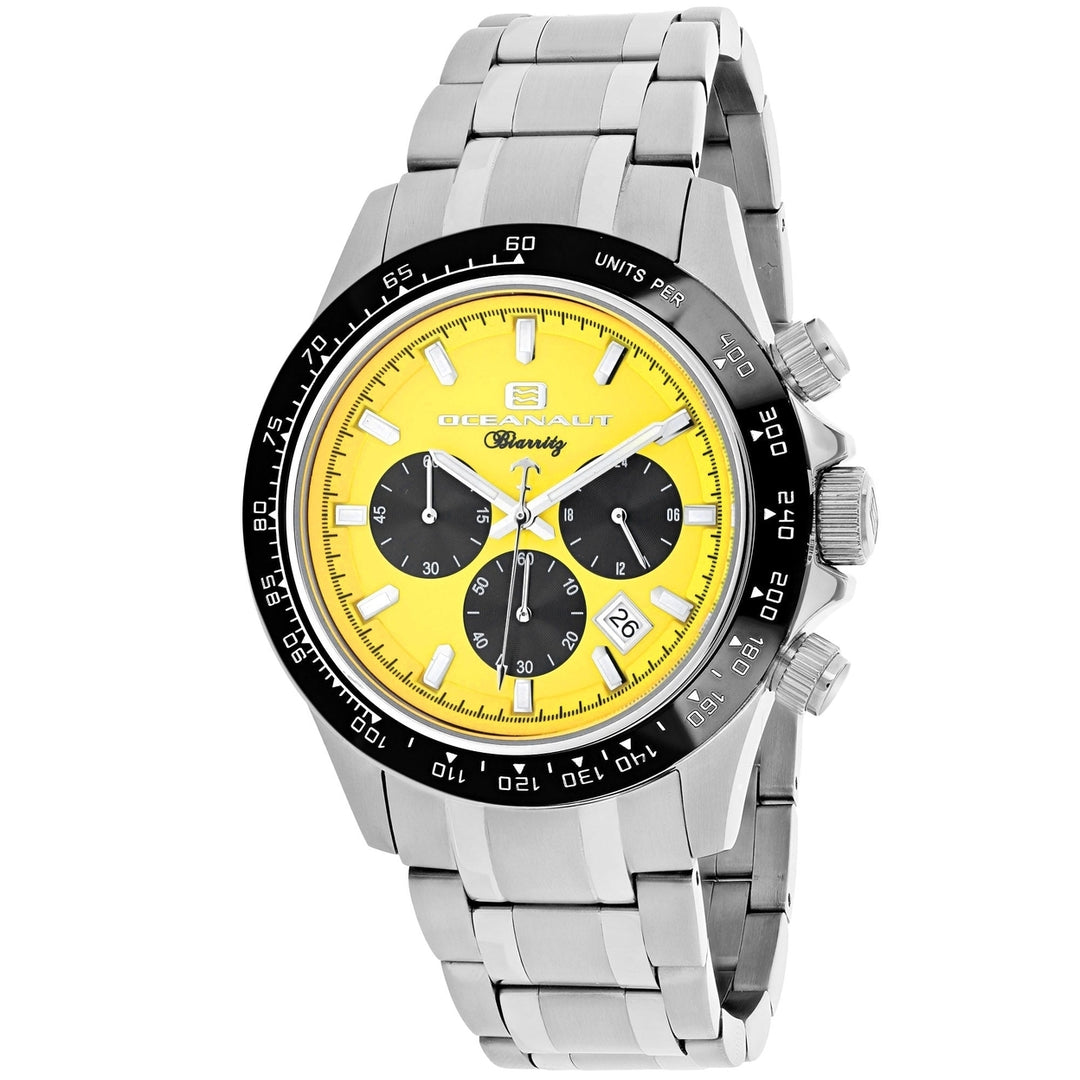 Oceanaut Mens Biarritz Yellow Dial Quartz Watch OC6121 Stainless Steel Bracelet Image 1