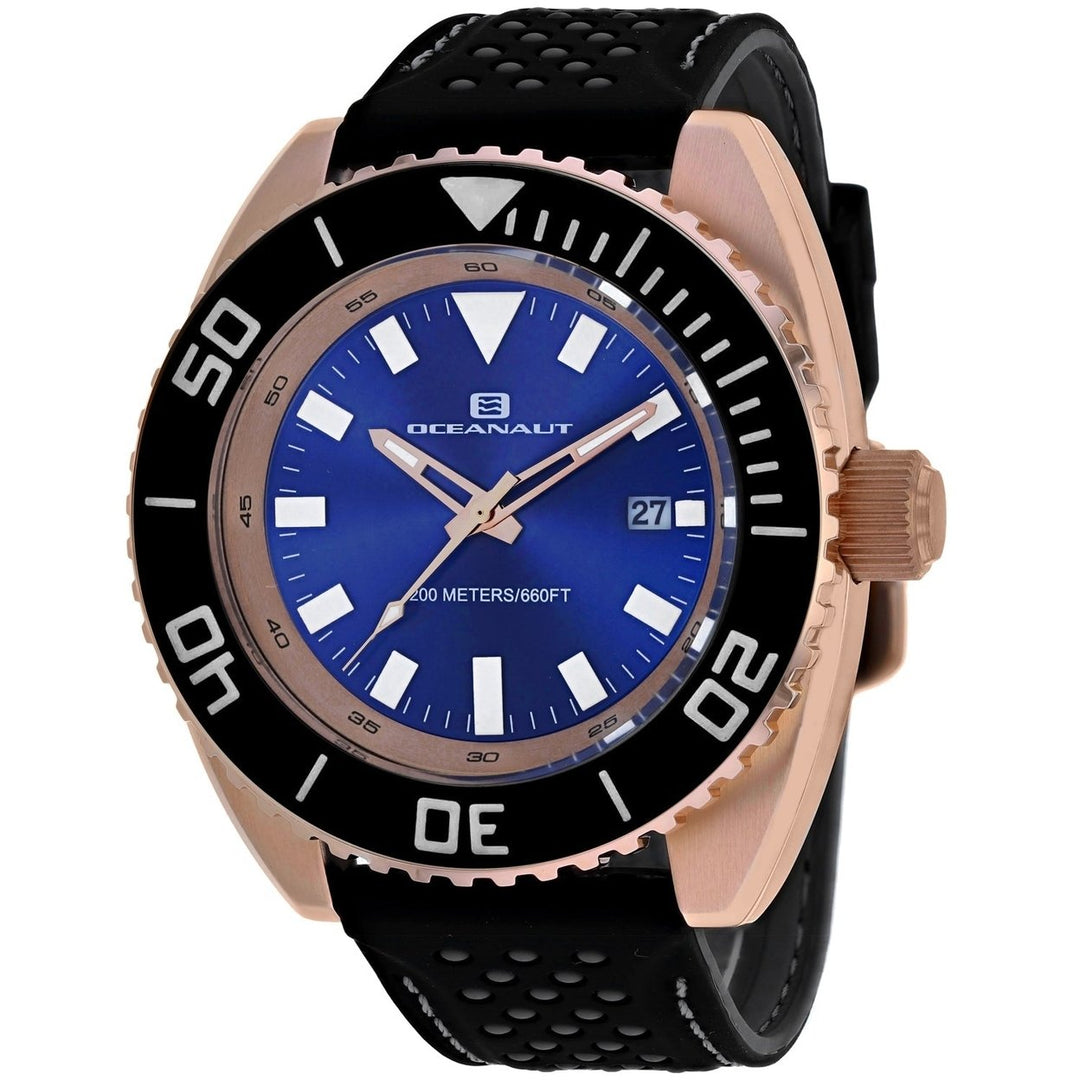 Oceanaut Mens Blue Dial Watch OC0526 Stainless Steel Rubber Strap Water Resistant Image 1