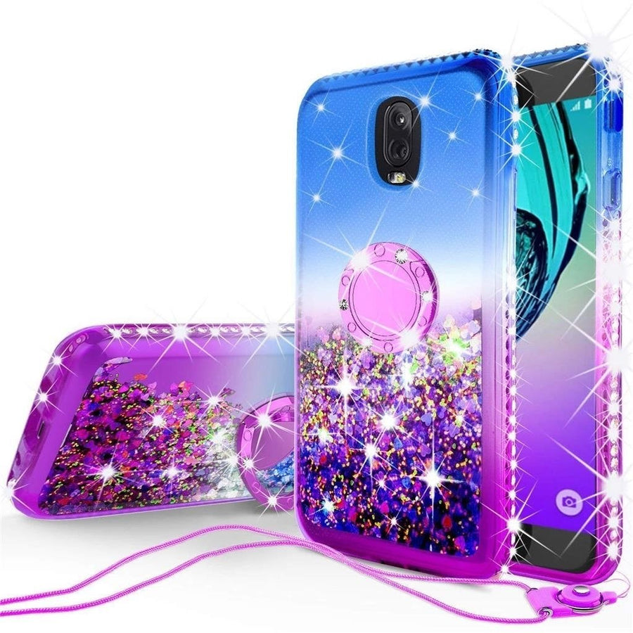 For Galaxy J3v 3rd Gen/Sol 3/J3 Star/2018 Liquid Quicksand Glitter Case Ring Image 1