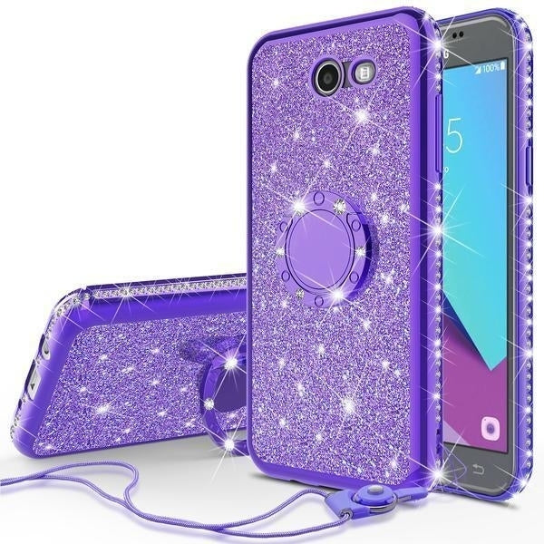 ForGalaxy J3 Mission/J3 Luna Pro/J3 Eclipse Glitter Bling Ring Stand Case Purple Image 1