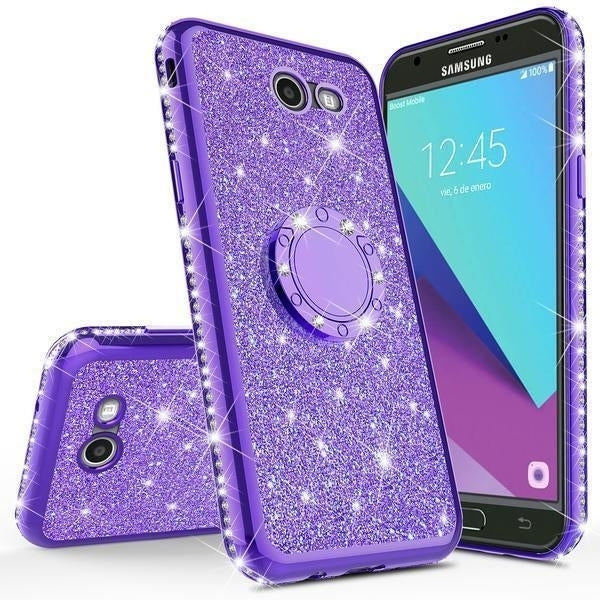 ForGalaxy J3 Mission/J3 Luna Pro/J3 Eclipse Glitter Bling Ring Stand Case Purple Image 2