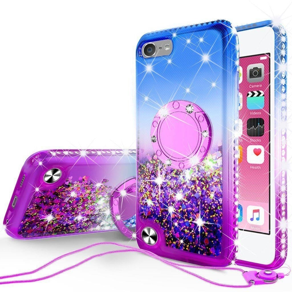 For iPod Touch 5 6 7th Generation Cute Liquid Glitter Bling Phone Case Kickstand Image 1