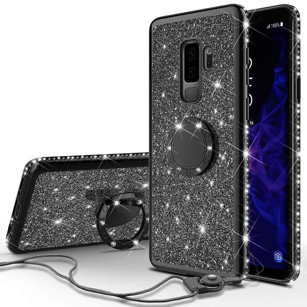 For Samsung Galaxy S9 Plus Bling Cute Phone Case for Girls with Ring Kickstand Image 1