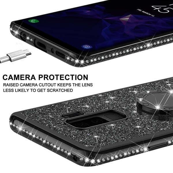 For Samsung Galaxy S9 Plus Bling Cute Phone Case for Girls with Ring Kickstand Image 4