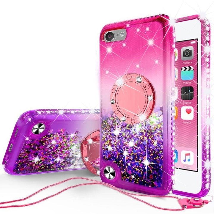 For iPod Touch 5/6th/7th Generation Liquid Glitter Phone Case Kickstand Pink Image 1