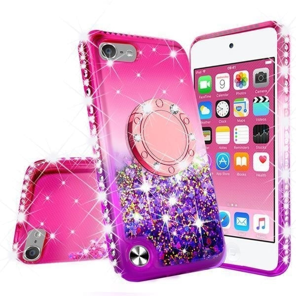 For iPod Touch 5/6th/7th Generation Liquid Glitter Phone Case Kickstand Pink Image 2