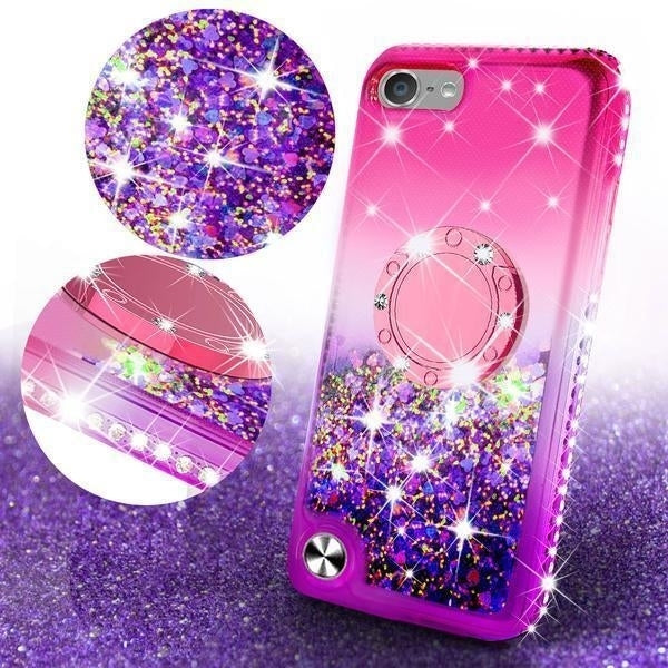 For iPod Touch 5/6th/7th Generation Liquid Glitter Phone Case Kickstand Pink Image 3