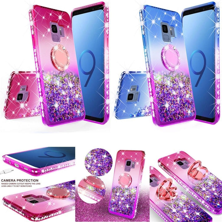 For Samsung Galaxy S9 Case,Liquid Glitter Bling Diamond Bumper Case Image 1