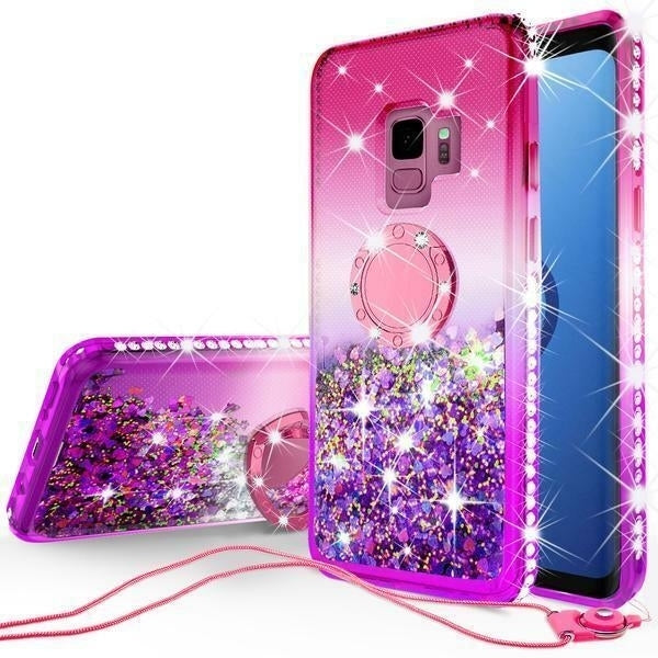 For Samsung Galaxy S9 Case,Liquid Glitter Bling Diamond Bumper Case Image 2