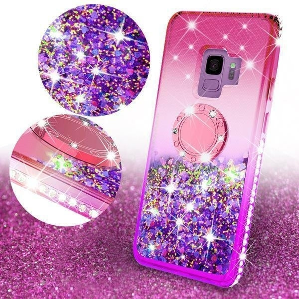 For Samsung Galaxy S9 Case,Liquid Glitter Bling Diamond Bumper Case Image 3