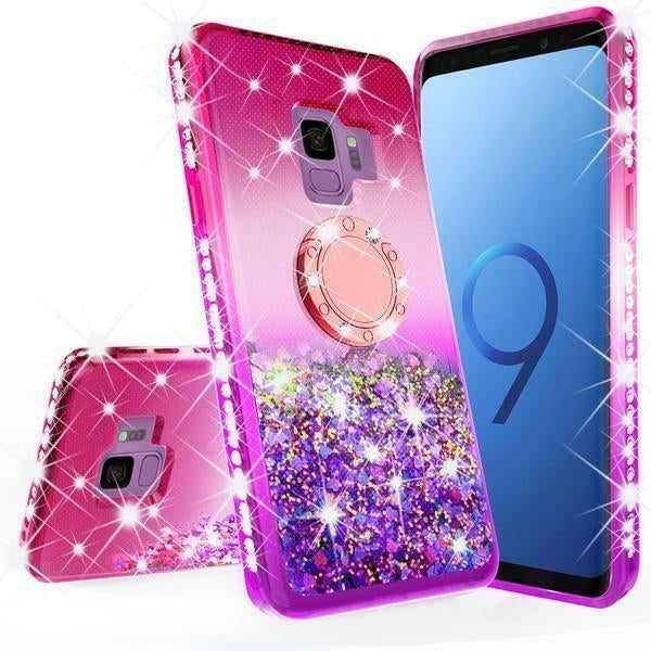 For Samsung Galaxy S9 Case,Liquid Glitter Bling Diamond Bumper Case Image 4