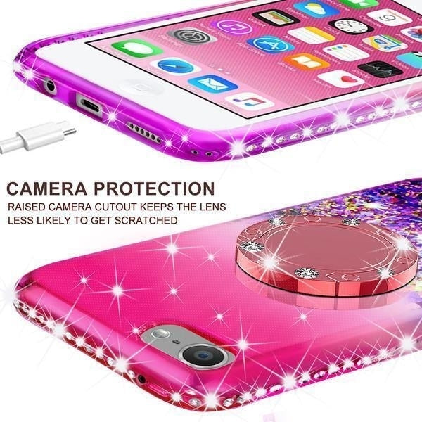 For iPod Touch 5/6th/7th Generation Liquid Glitter Phone Case Kickstand Pink Image 4