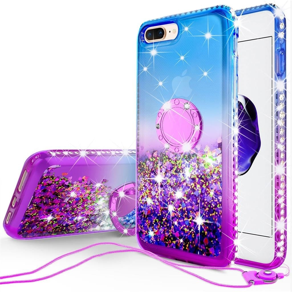 For iPod Touch 5/6th Generation Liquid Glitter Phone Case Girls Kickstand Blue Image 1