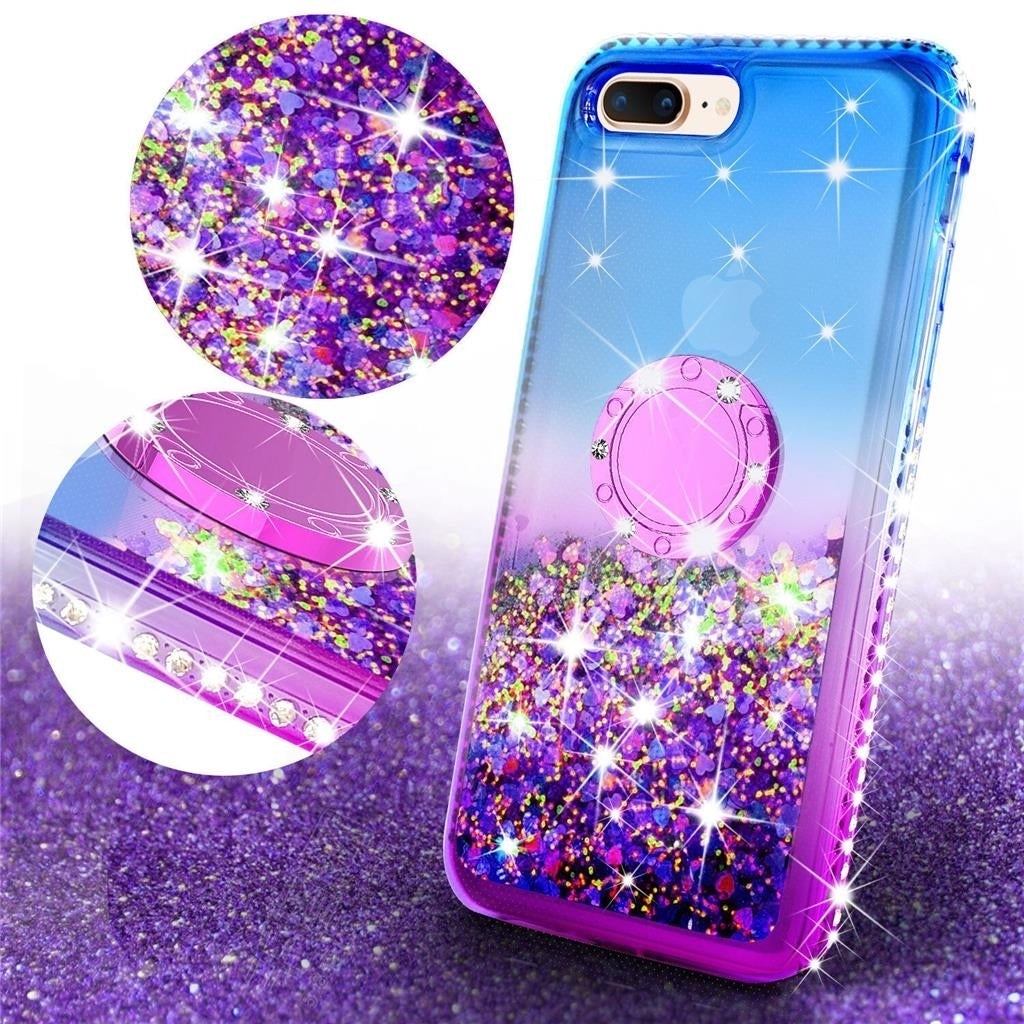 For iPod Touch 5/6th Generation Liquid Glitter Phone Case Girls Kickstand Blue Image 3