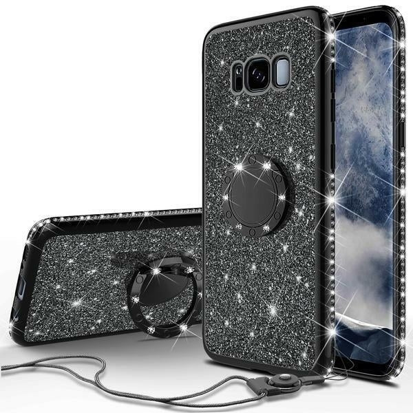 For Samsung Galaxy S8 Case Ring Glitter Bling Diamond Rhinestone Bumper Black Image 1