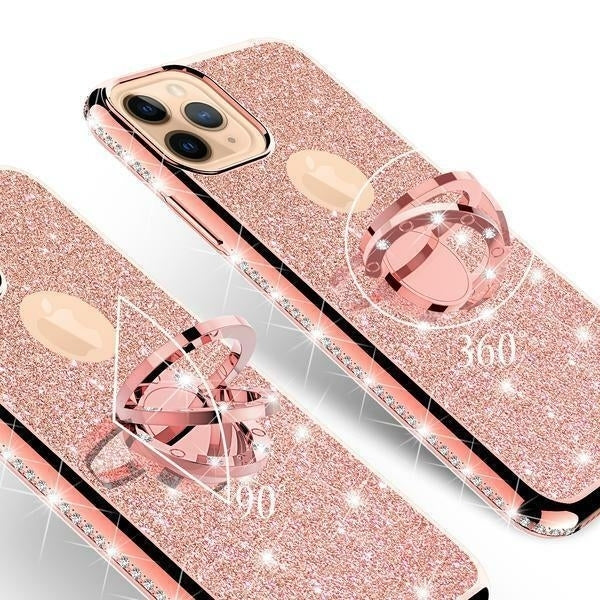 For iPhone 12 Mini Glitter Cute Phone Case Girls with Kickstand Pink Image 4