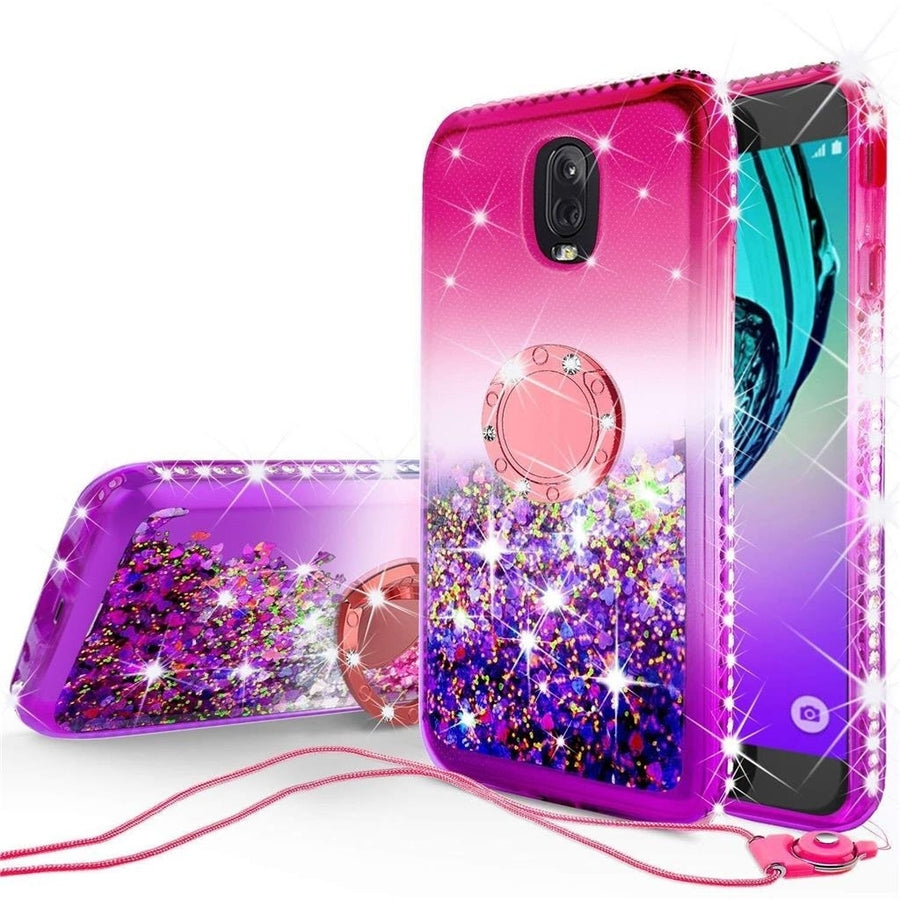 For Galaxy Express Prime 3/Amp Prime 3/J3 2018/J3 Star Liquid Glitter Case Ring Image 1