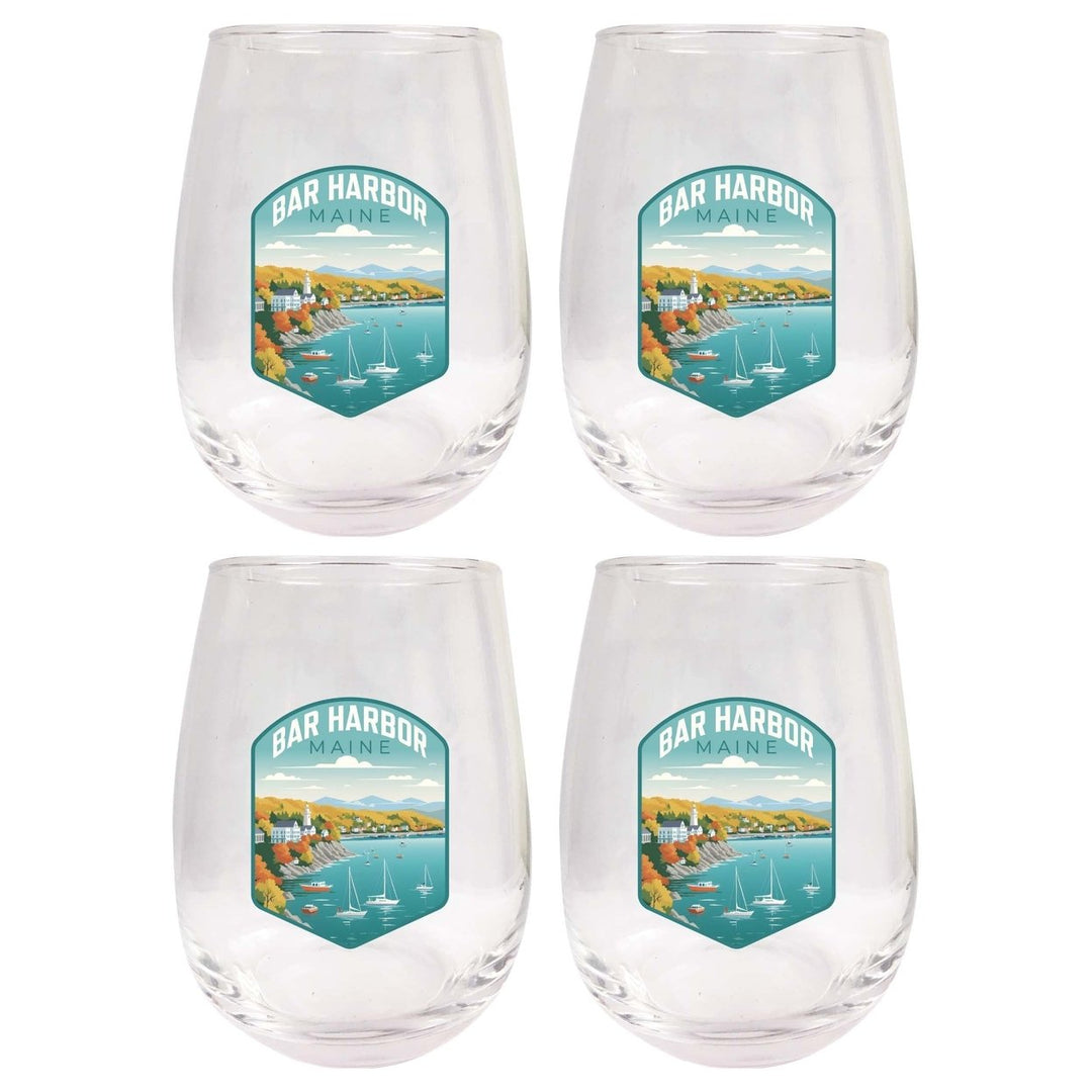 Bar Harbor Maine Design A Souvenir 15 oz Stemless Wine Glass 4-Pack Image 1