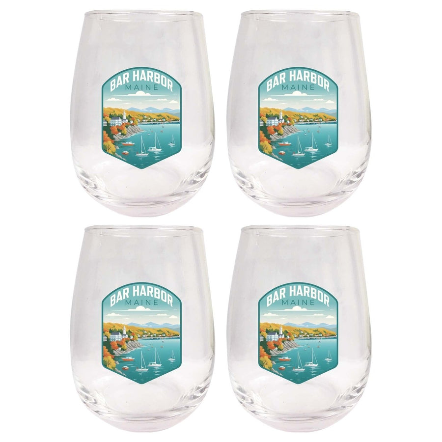 Bar Harbor Maine Design A Souvenir 15 oz Stemless Wine Glass 4-Pack Image 1