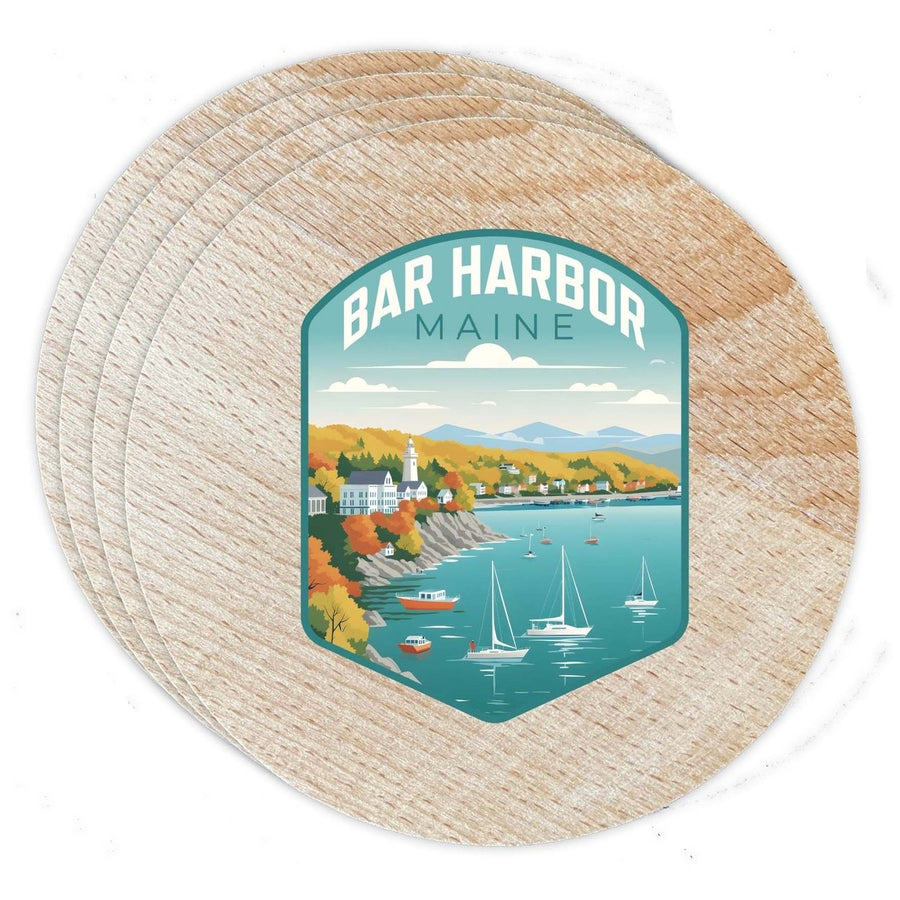 Bar Harbor Maine Design A Souvenir Coaster Wooden 3.5 x 3.5-Inch 4 Pack Image 1