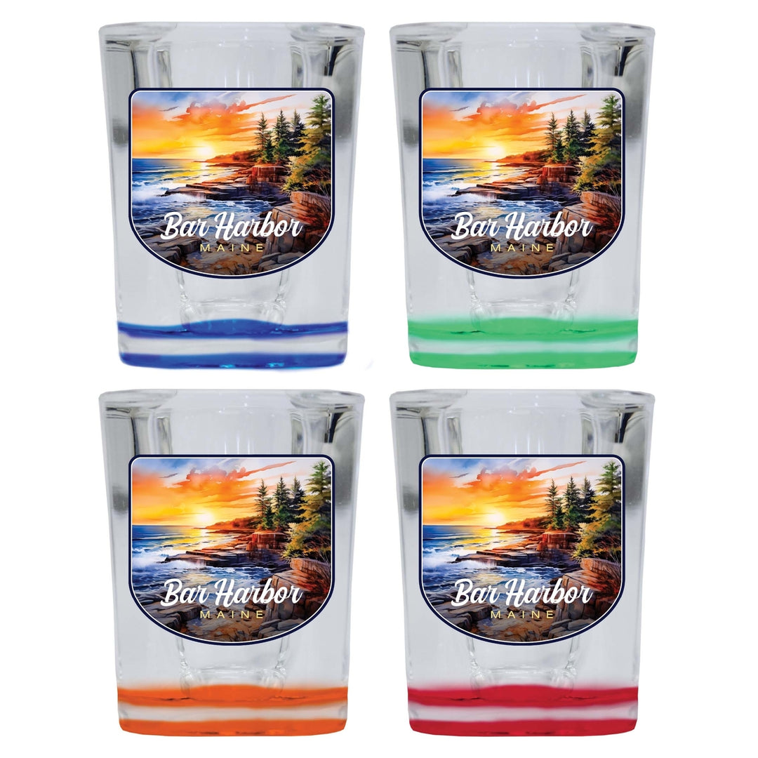 Bar Harbor Maine Design B Souvenir 2 Ounce Shot Glass Square 4-Pack Multicolor Image 1