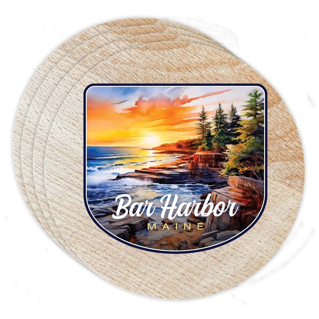 Bar Harbor Maine Design B Souvenir Coaster Wooden 3.5 x 3.5-Inch 4 Pack Image 1