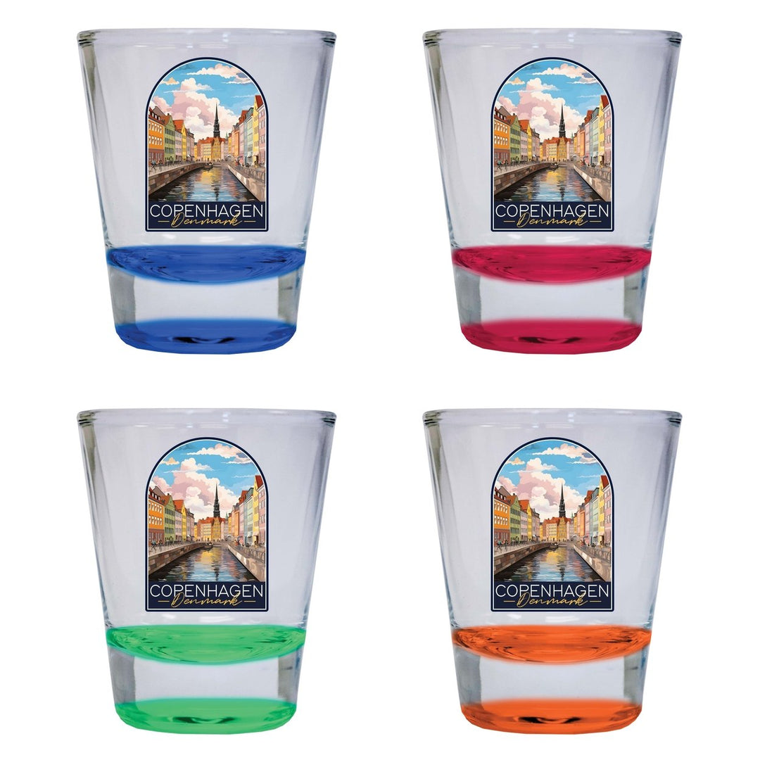 Copenhagen Denmark Design B Souvenir 2 Ounce Shot Glass Round 4-Pack Multicolor Image 1