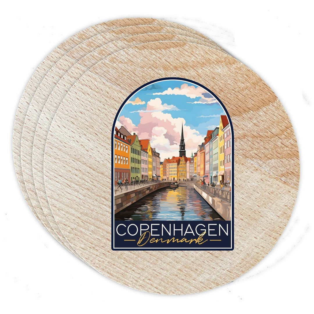 Copenhagen Denmark Design B Souvenir Coaster Wooden 3.5 x 3.5-Inch 4 Pack Image 1