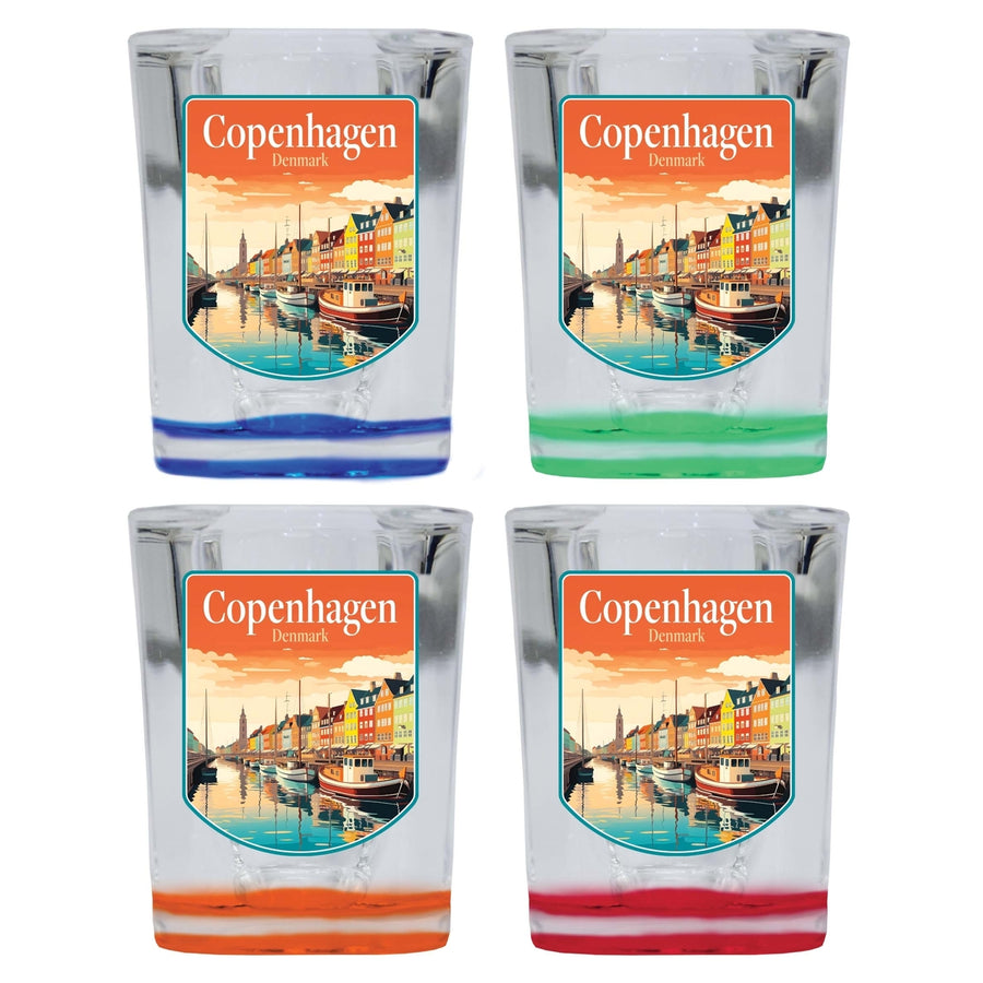 Copenhagen Denmark Design A Souvenir 2 Ounce Shot Glass Square 4-Pack Multicolor Image 1