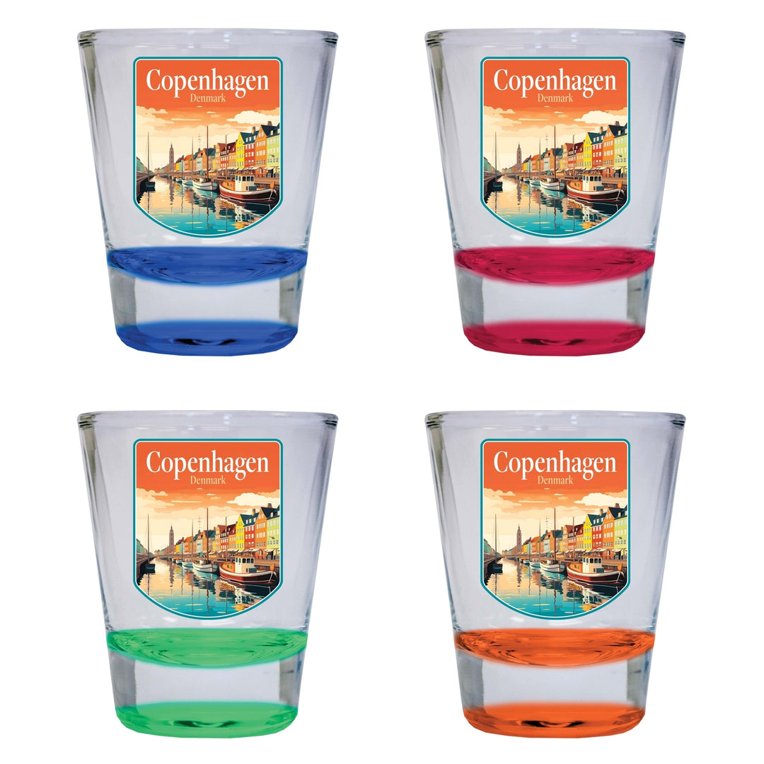 Copenhagen Denmark Design A Souvenir 2 Ounce Shot Glass Round 4-Pack Multicolor Image 1